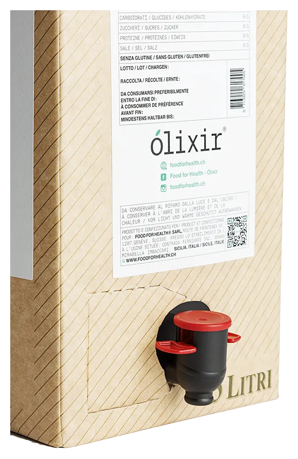 Olio extra vergine d'oliva von olixir (FoodforHealth) - Detail des 3l Behälter Olivenöl aus Sizilien